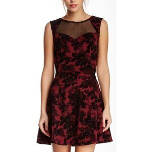 Want & Need Floral Burgundy & Black Dress Medium Sleeveless Cocktail Dress